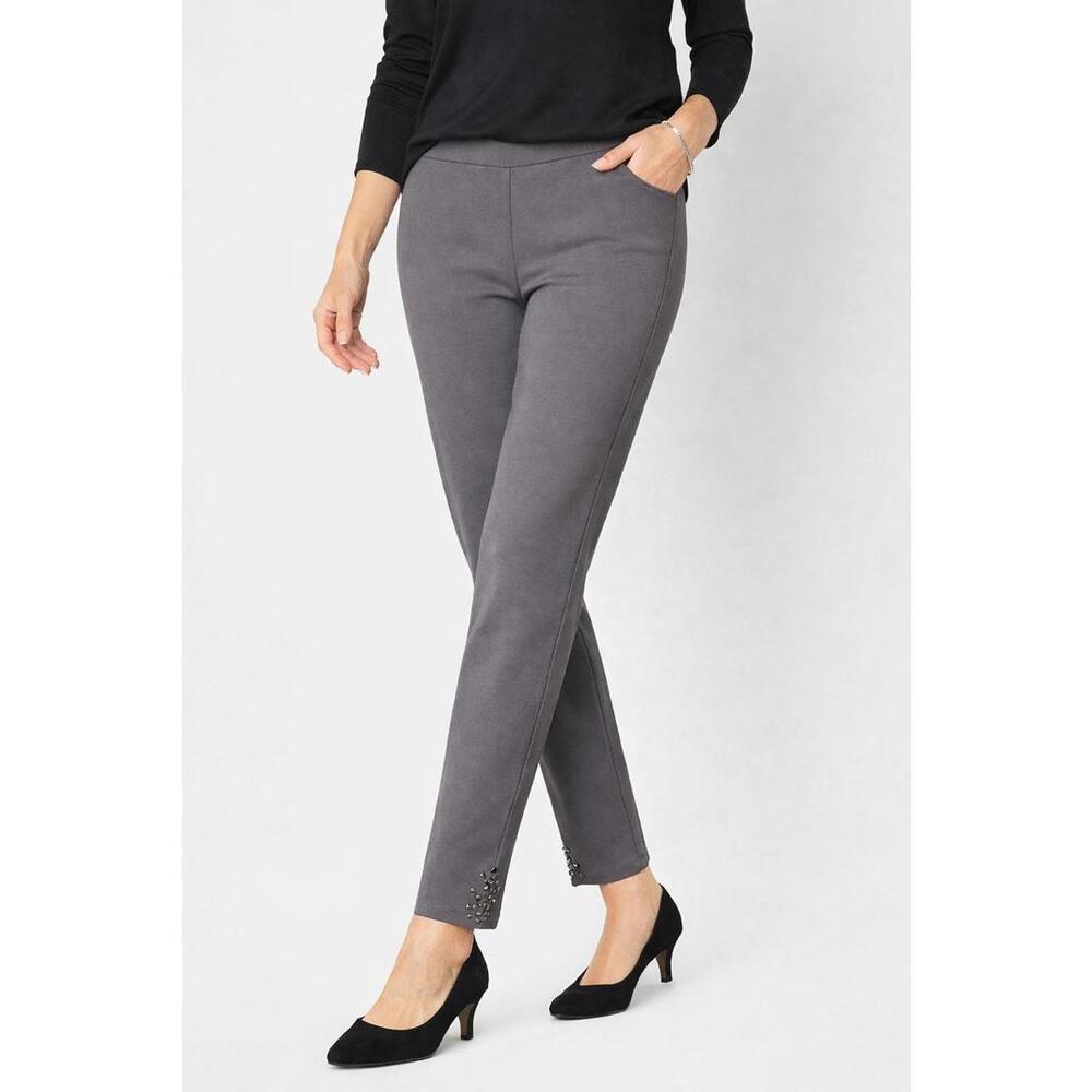 Coleen Lopez Gray Slim Pull-On Pants Studded Hem Stretch Ankle XXS - Picture 2 of 7